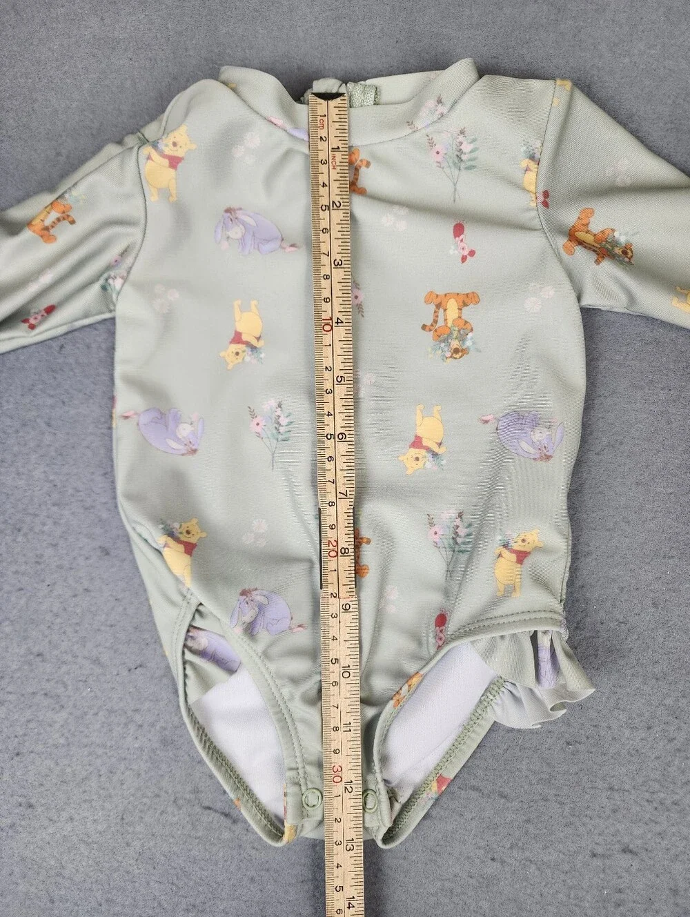 Disney Baby Long-Sleeve Green Winne The Pooh Print One-Piece Swimsuit 9M